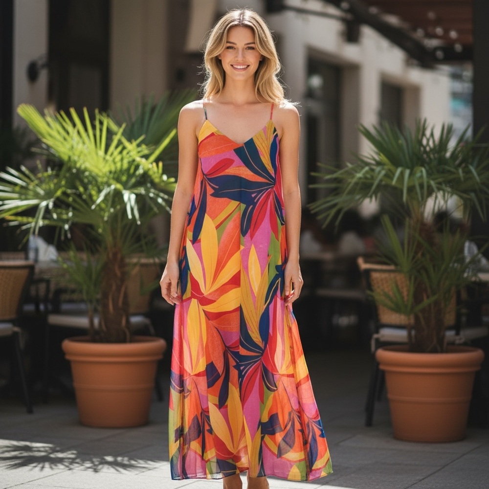NWT Nicole Miller REVOLVE Maxi Tropical Print‎ Sundress Resortwear Summer